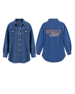 Load image into Gallery viewer, *Specialty Collection BLINGED Beverly Cheer Women's button down oversized Boyfriend Jean Shacket
