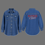 Load image into Gallery viewer, *Specialty Collection BLINGED MASCO Cheer Women's Button Down Oversized Boyfriend Jean Shacket
