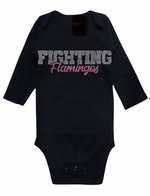 Load image into Gallery viewer, Fighting Flamingos long sleeve baby onesie BLING
