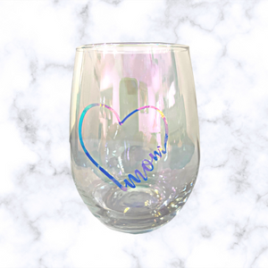 Mom Love Stemless Iridescent Wine Glass