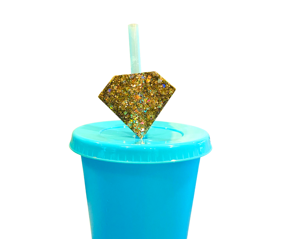 Gold Sparkle Diamond Straw Topper