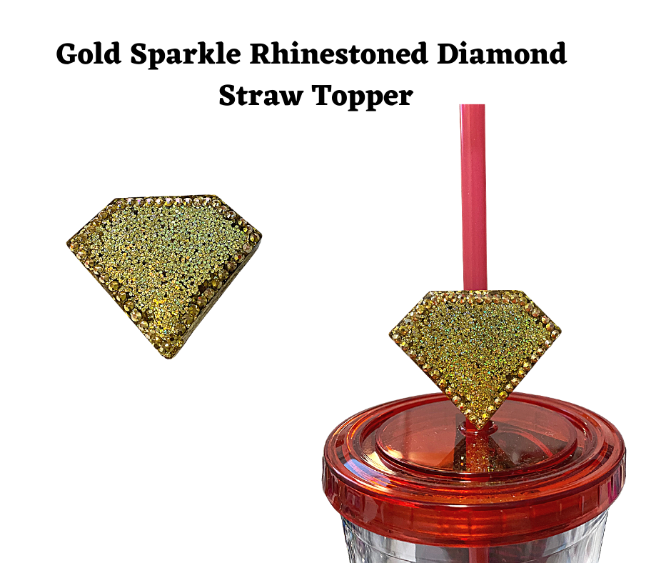 Gold Sparkle Rhinestone Diamond Straw Topper